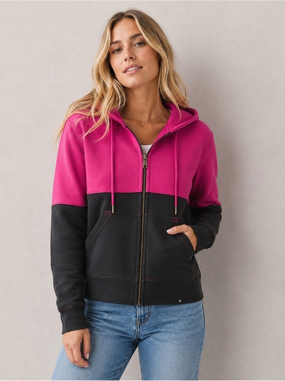 NEW American Giant Classic Full Zip Split
Seam Vault Pink & Black Zip Hoodie, XS